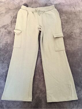Hippie Rose Olive Green Knit Wide Leg Cargo Sweatpants Sz L